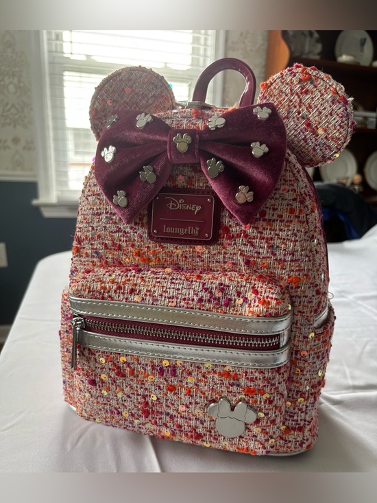 Loungefly Disney Pink Boule Fabric Minnie Mouse Ears Mini Backpack Tweed NWT main image 9